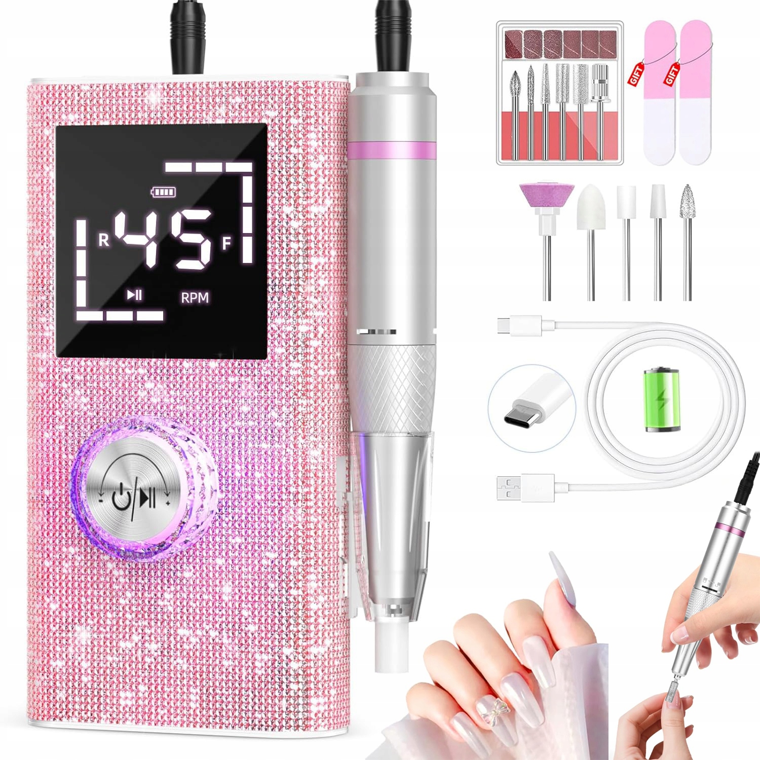 Bruska Na Nehty Manikúra Pedikúra 50W Profesionální Výkonná Sada Fréz