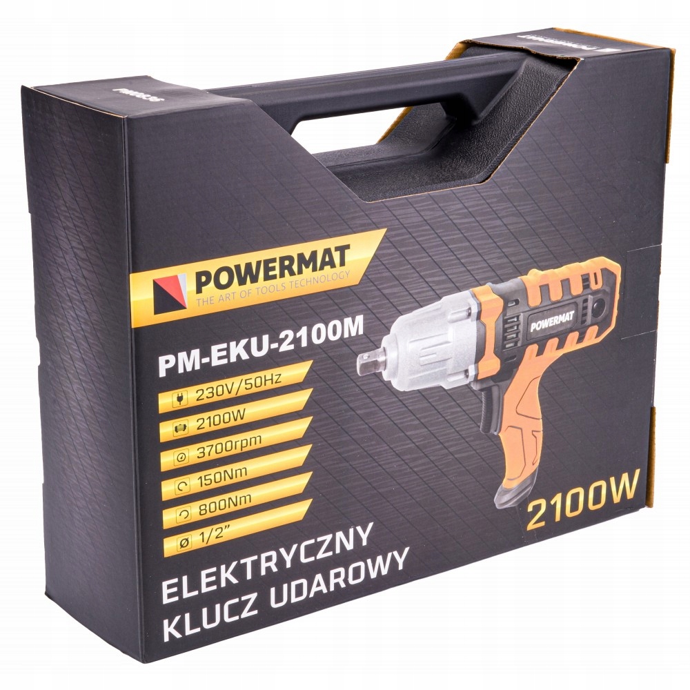ELEKTRYCZNY KLUCZ UDAROWY 2100W 1/2 800Nm 4 NASADKI + WALIZKA TRANSPORTOWA Zasilanie sieciowe