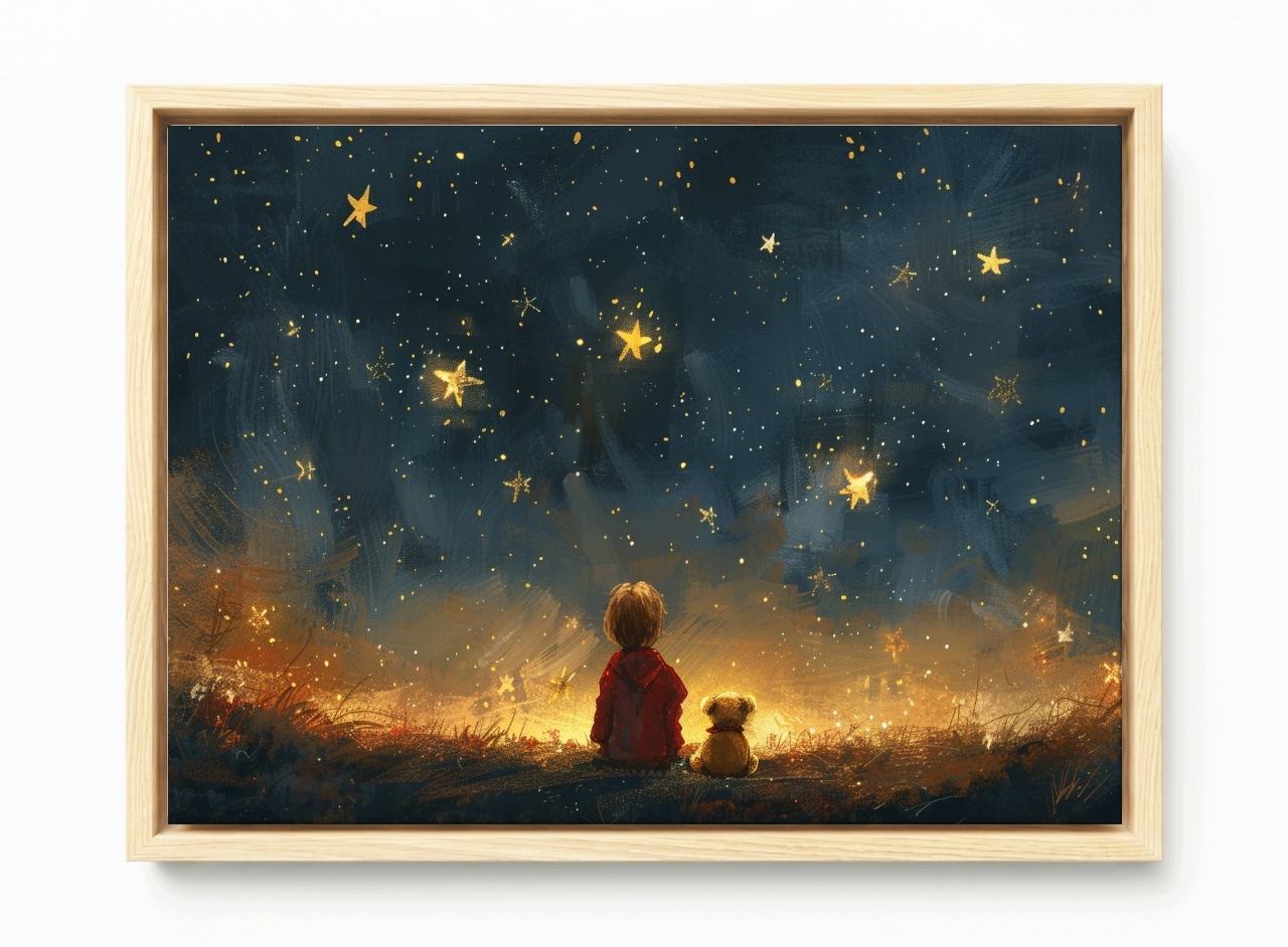 Obraz Rám Americký Box Nebe Noc Hvězdy Dítě Chlapec Medvídek Sen 60x40