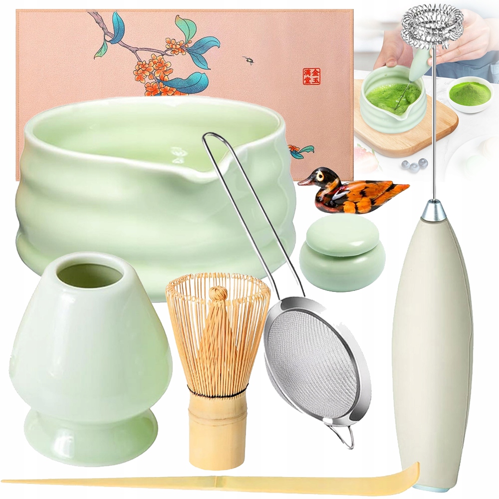 Levně Bambusová Metla Na Matchu Sada 9V1 Chasen Lžíce Chashaku Stojan