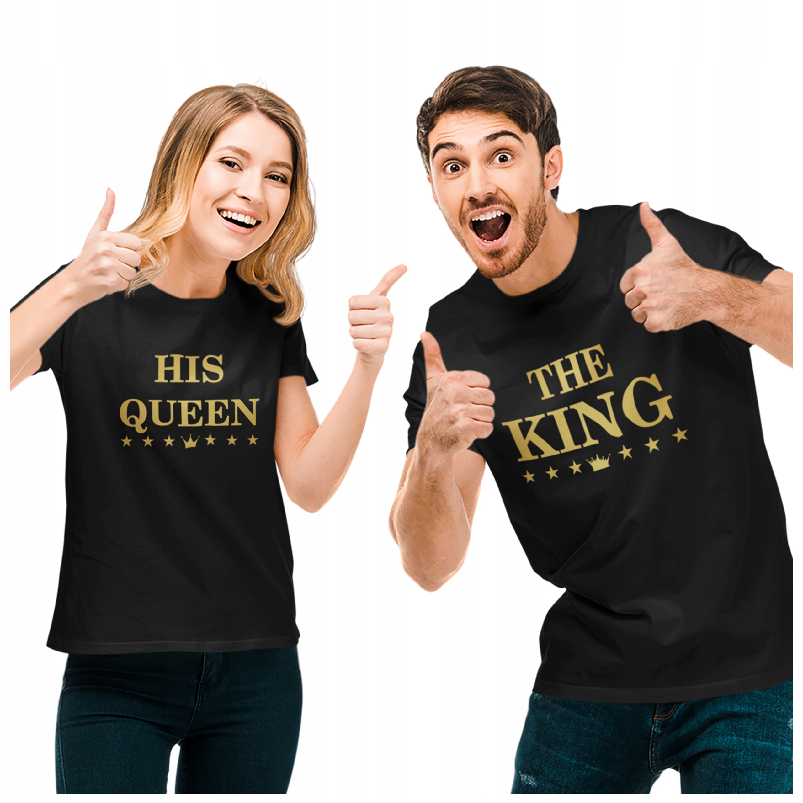 Trička Pro Páry, Sada Na Valentýna Se Zlatým Nápisem The King & His Queen
