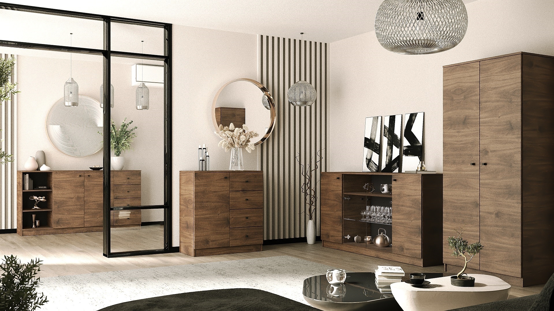 RTV 160cmcm szuflady półki system meblowy Wen6B Szerokość mebla 160 cm