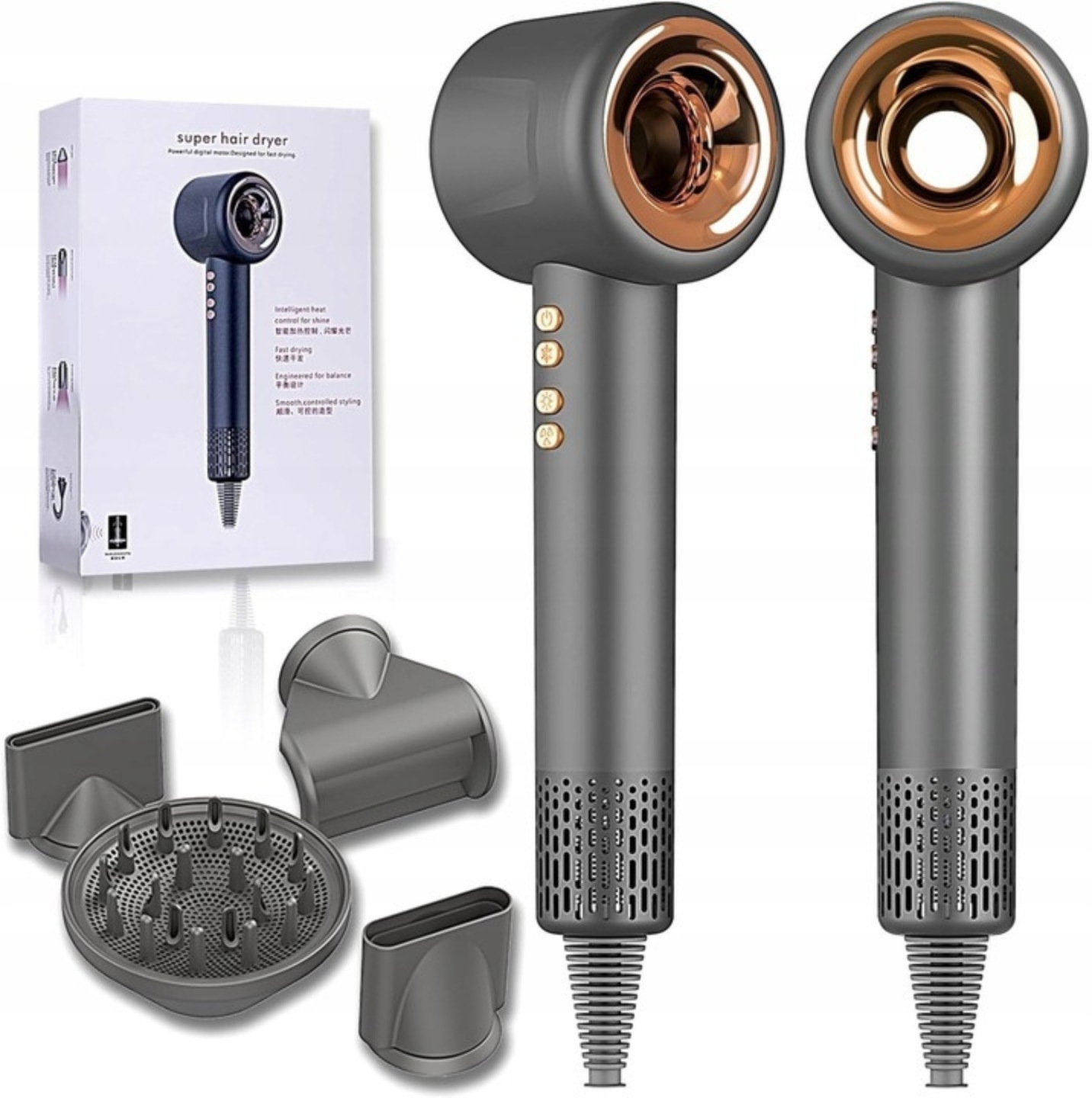 Iontový vysoušeč vlasů s difuzérem 1500 W, 4 kadeřnické nástavce