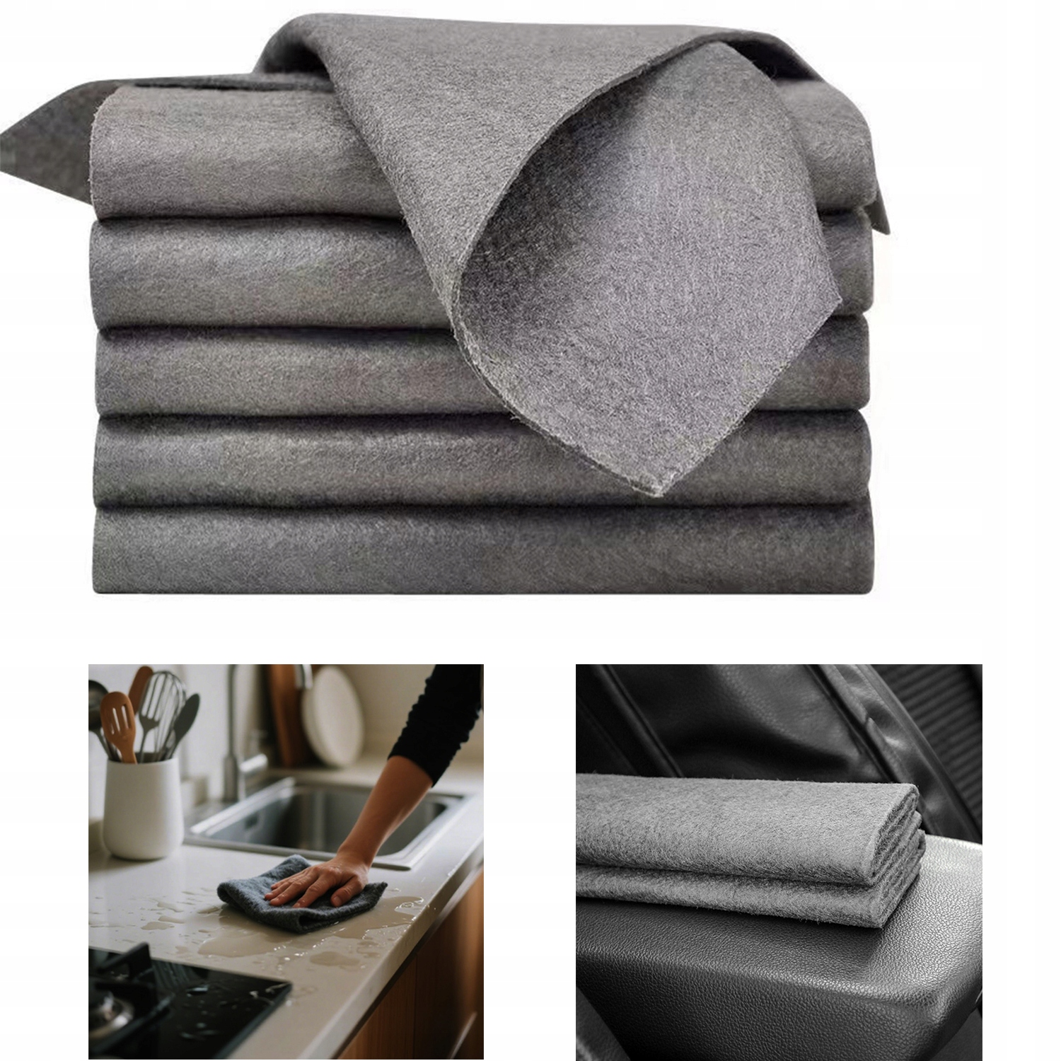 Levně Hadříky 30×40 cm Absorpční Mikrovlákno Magické Utěrky Zesílené Šedé 5 kusů