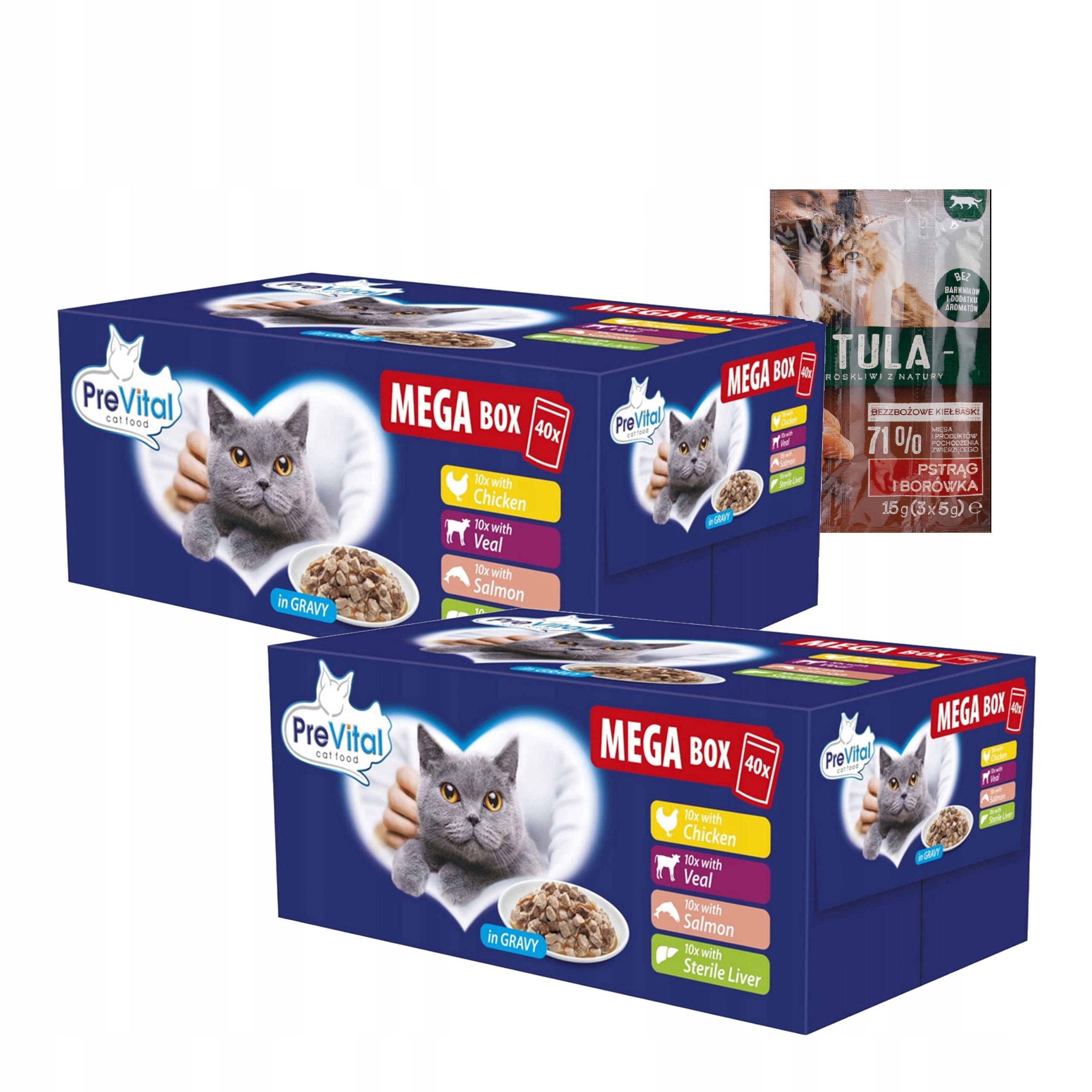 Krmivo mokré pro kočky Prevital mix megabox Set 2 kusů 40ks x 100g +dárek
