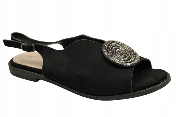 Czarne Sandały Goodin Z Ozdobą GD-FL888 na tęższą stopę r 39