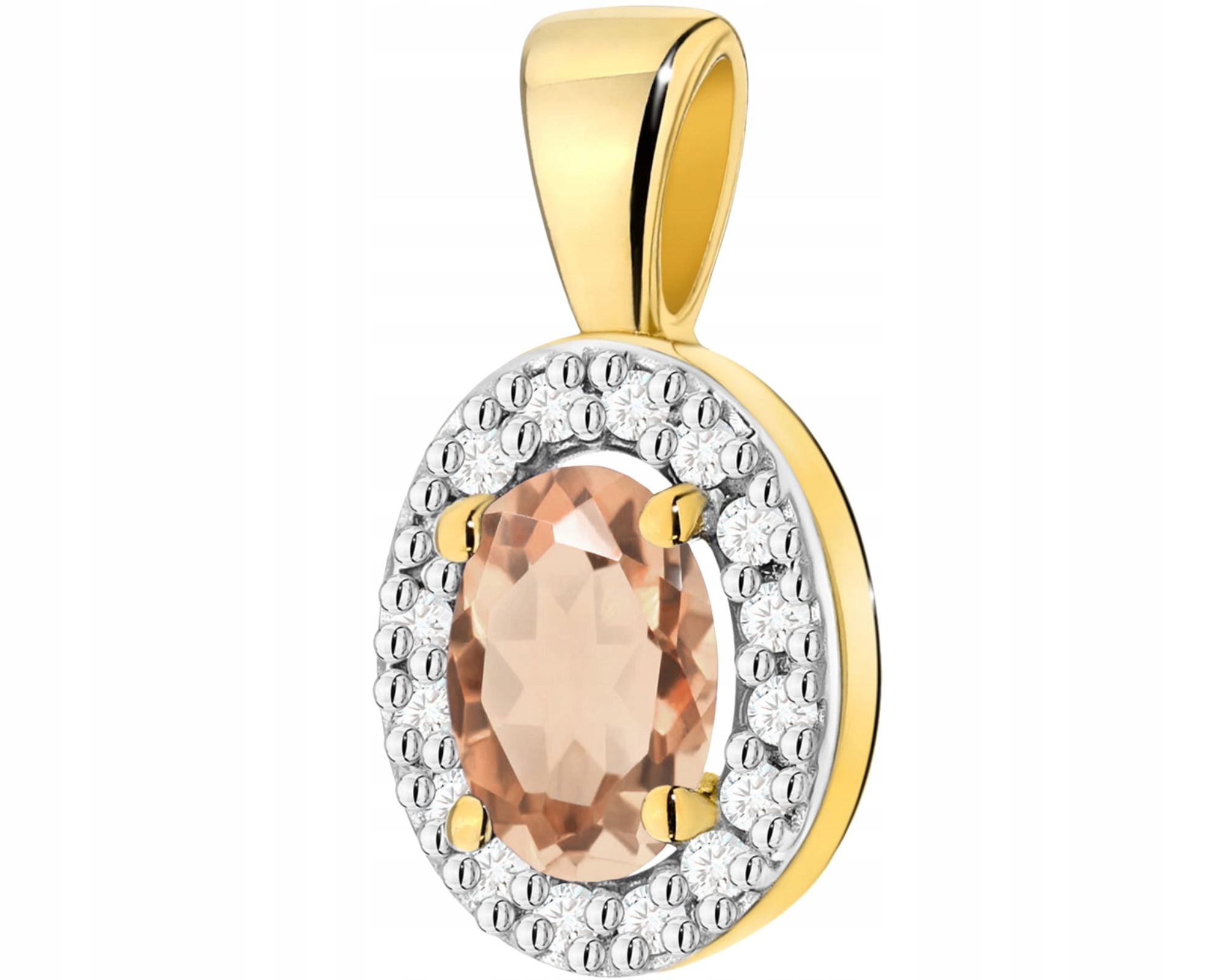 Zlatý Přívěsek Přírodní Kámen Morganit Diamanty Zlato 585 14K