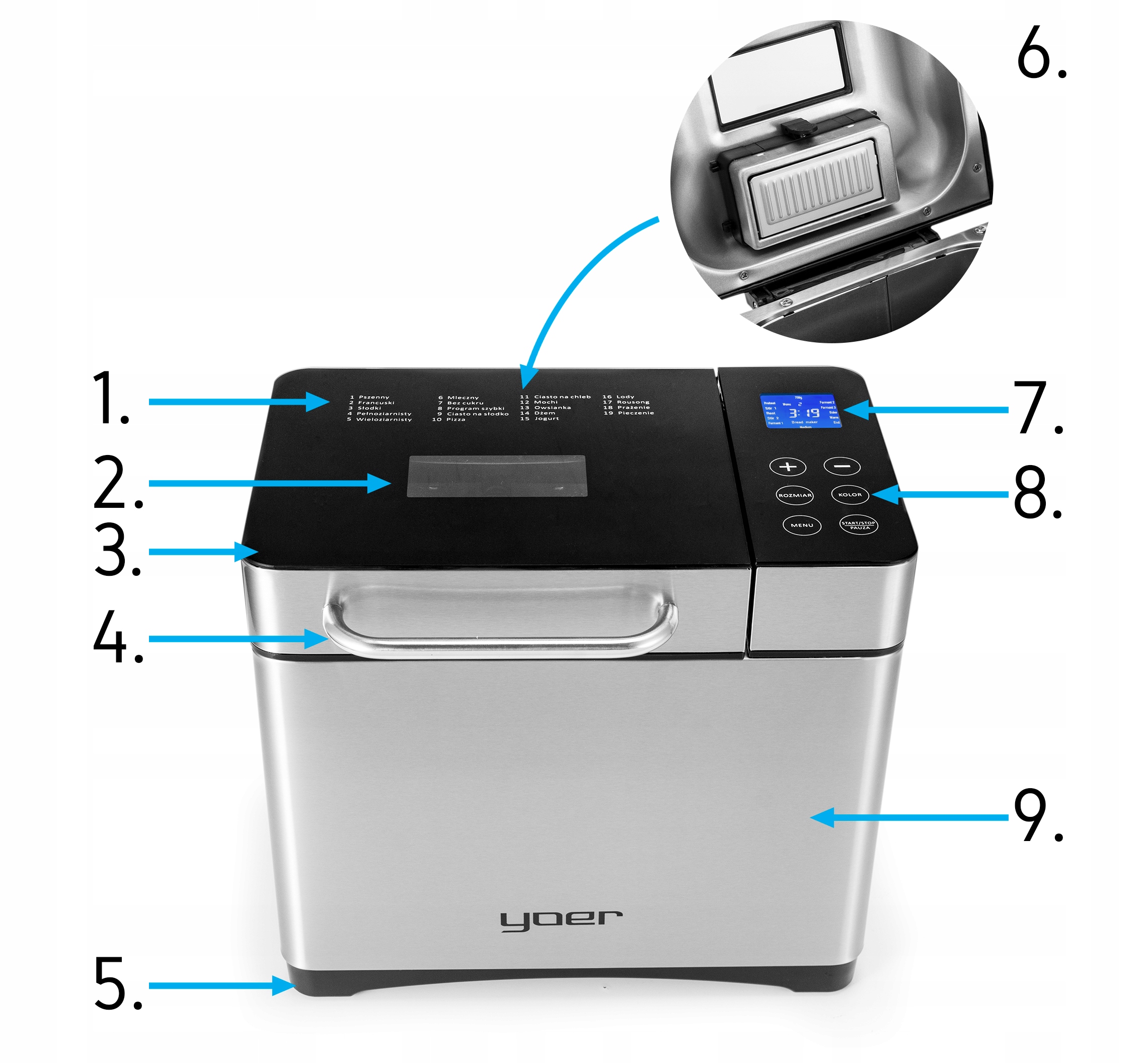 Automat do chleba Polskie menu Yoer INOX Wypiekacz +Przepisy +19 programów Marka Yoer
