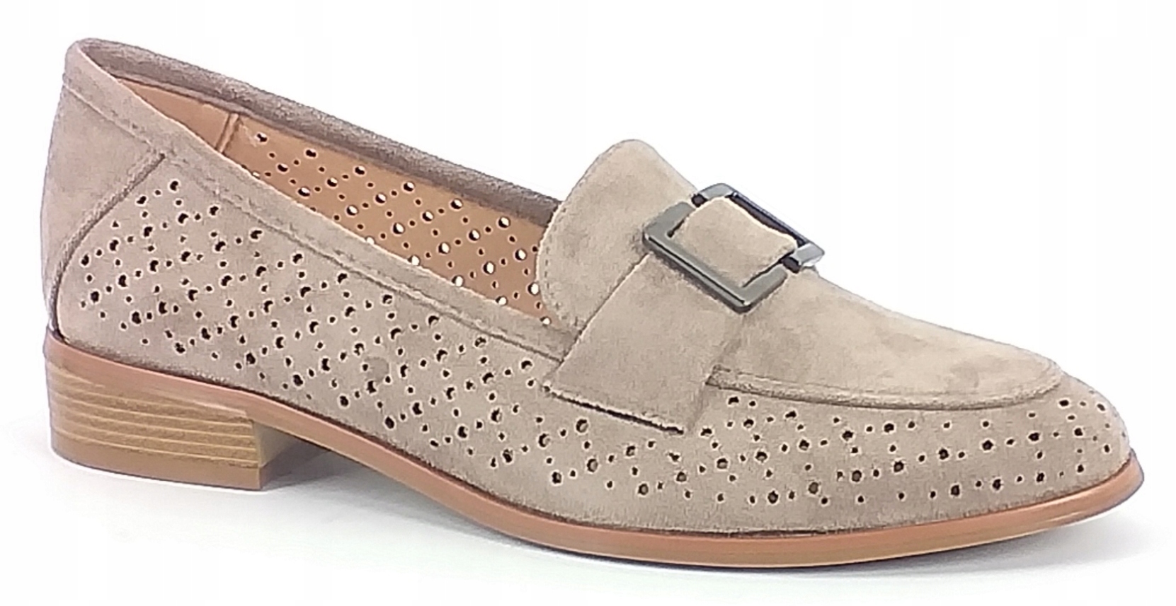 Mokasyny Potocki 12616 Kh Damskie Półbuty Ażurowane Zamszowe Beż Khaki 37