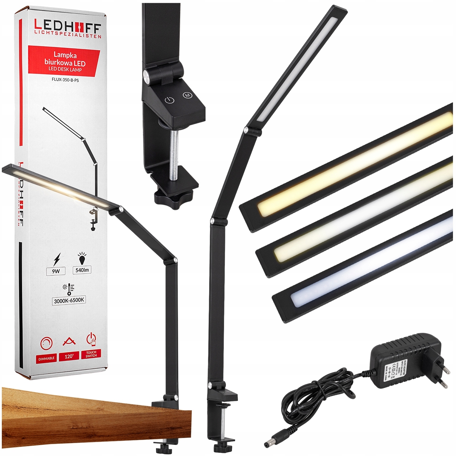 Stolní lampa kreslicí školní stůl Led 9W Šroubovací skládací Světlá