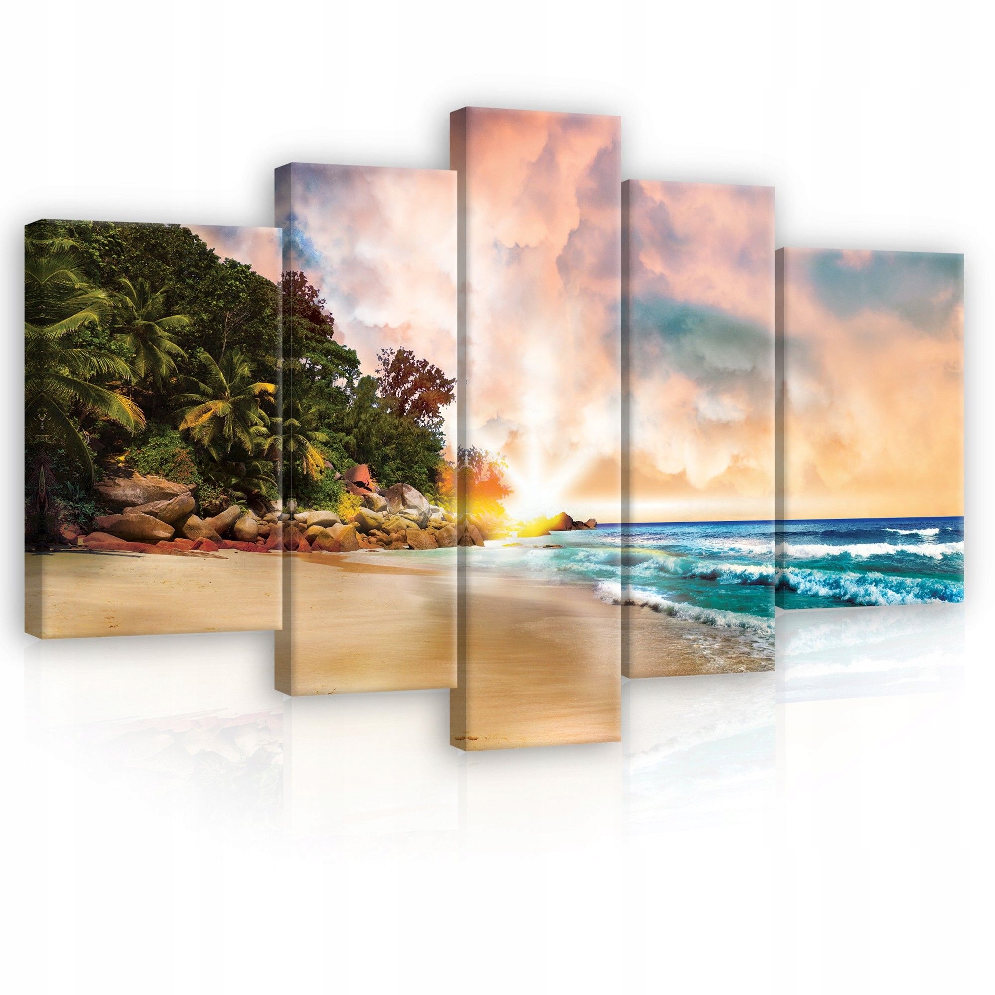 Obraz 170x100 Tropická pláž východ/západ slnka oceán vlny palmy relax