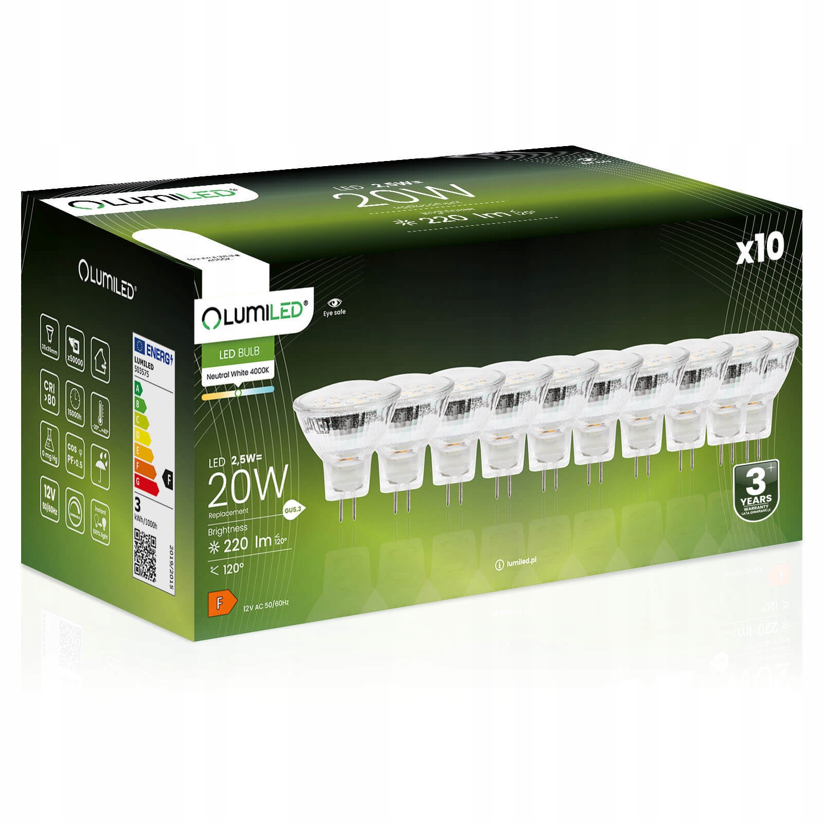 10x Żarówka Led MR11 GU5.3 2,5W 4000K 12V Lumiled