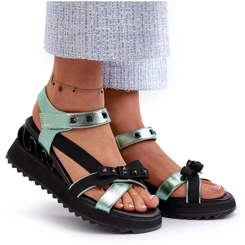 Dámské Sandály S Mašličkou Na Platformě A Podpatku D&a CR956 Zelené 37