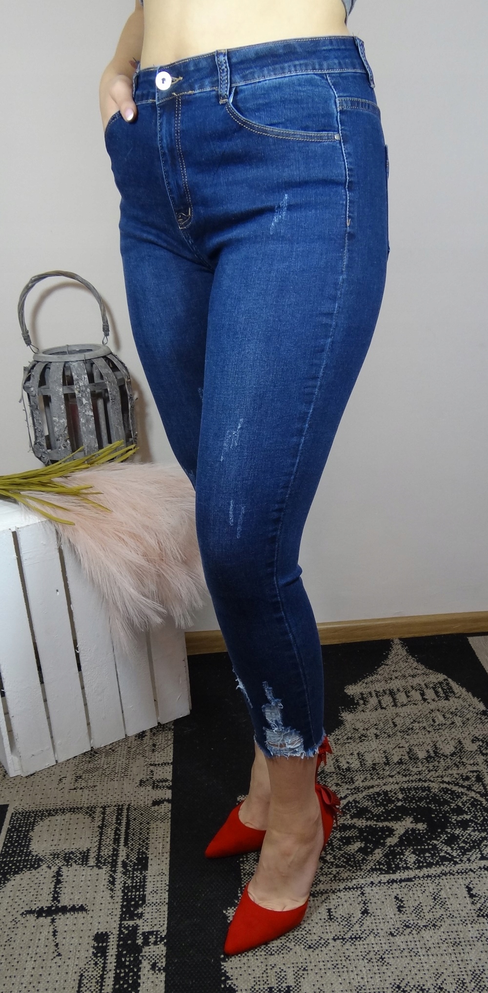 + size джинсы брюки Женские потертые ноги 50 Цвет темно-синий