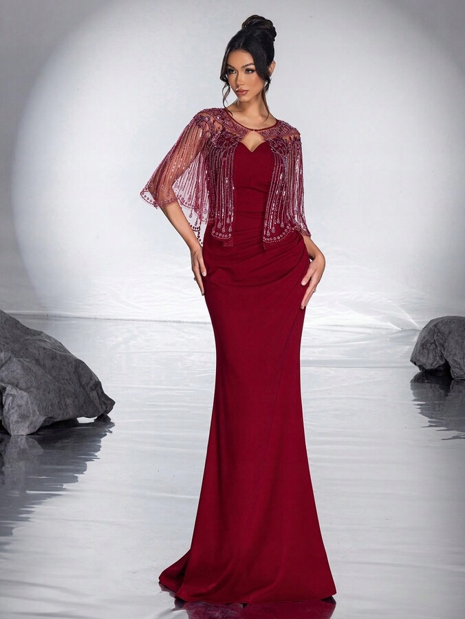 KC57204 Shein Šaty Maxi Večerní Elegantní Zdobené Flitry (7) M