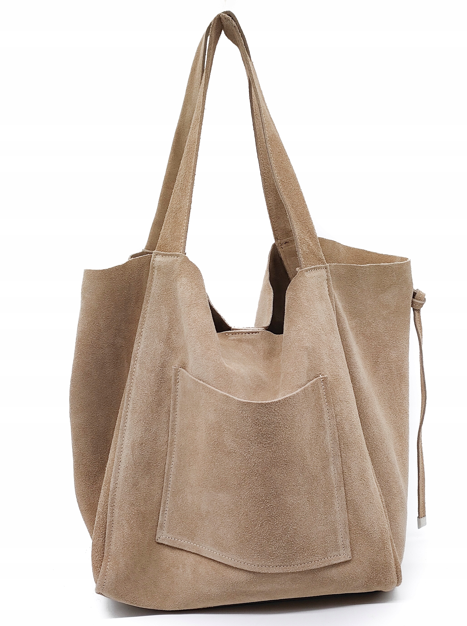 Semišová shopper kabelka z přírodní kůže béžová Biscuit