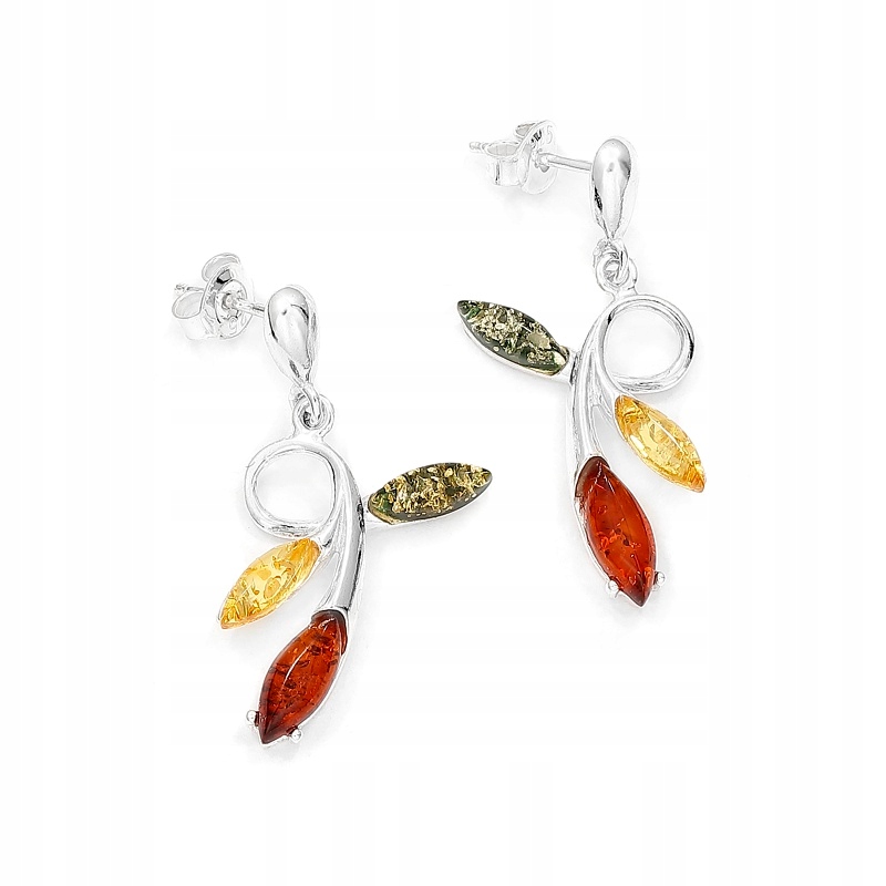 Stříbrné Náušnice S Barevnými Jantary Dárek Pro Ženu