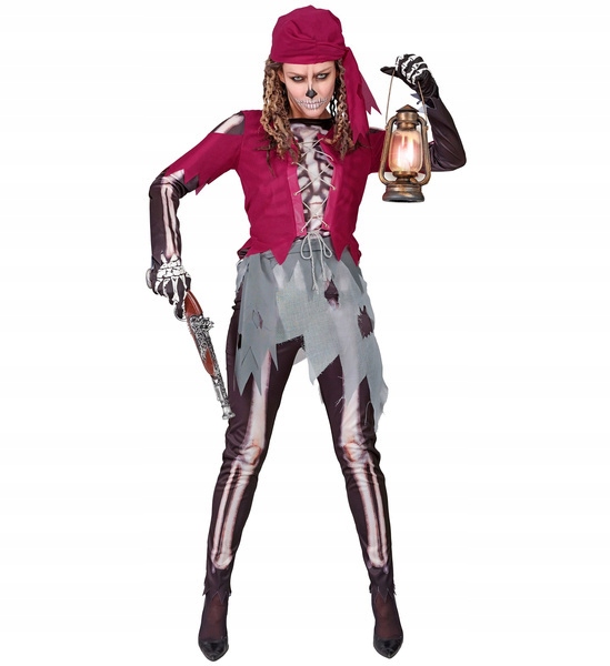 Kostým Pirátka Pirátky Vínově Černý Dámská Kostra Piráta Halloween M