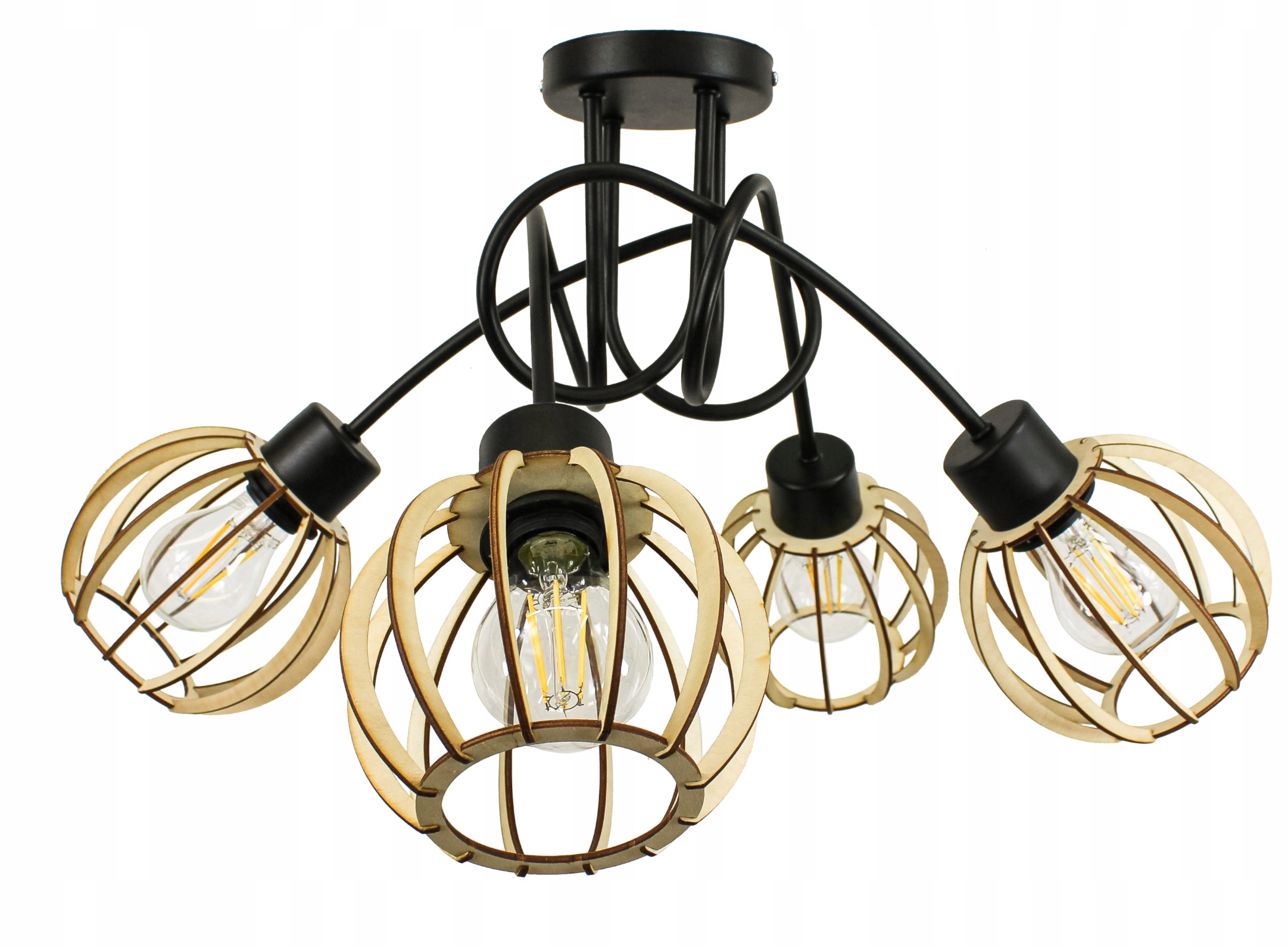 Závěsná Stropní Lampa Loft 4x Malá Dřevěná Koule