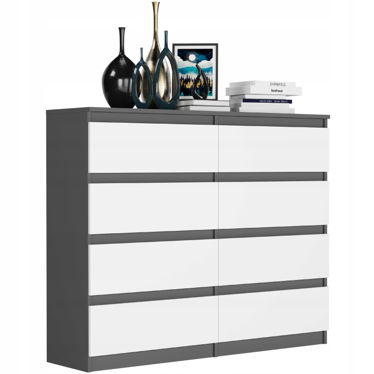 Nowoczesna KOMODA 120CM SZAFKA 8 SZUFLAD PL R-120-S8 ANTRACYT MIX