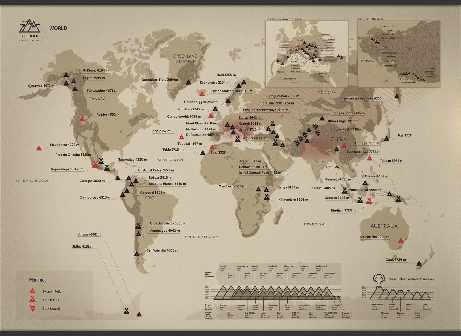 MAPA ZDRAPKA SZCZYTÓW ŚWIATA