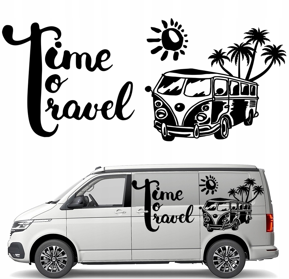 Samolepka Grafika na karavan Time To Travel Palmy Sun Cestování 59x137