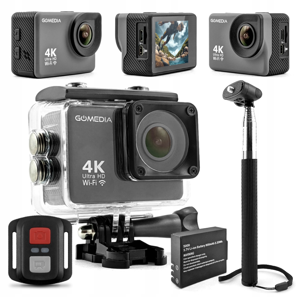 Sportovní kamera 4K Uhd 30FPS Příslušenství WiFi Dálkové ovládání Tyč Baterie Vodotěsná