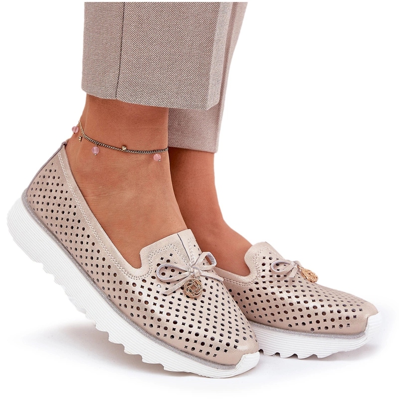 Dámské Polobotky Ažurové Lehké Pohodlné Kůže D&a LR51-631 Zlaté 37