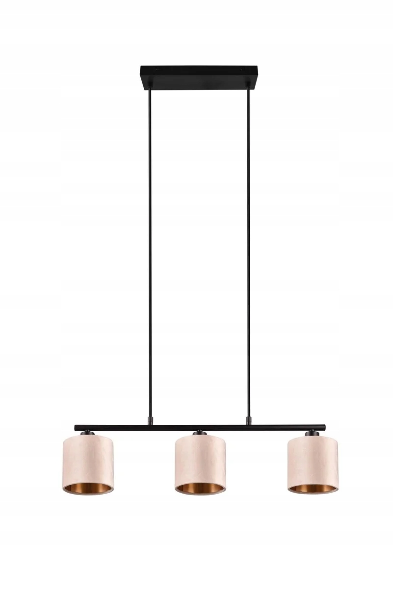Závěsná lampa podlouhlá, černá, krémové stínidla se zlatým vnitřkem, 3 body Trio