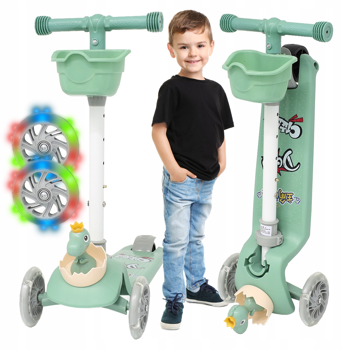 HULAJNOGA TRÓJKOŁOWA DLA DZIECI BALANSOWA ŚWIECĄCE KÓŁKA SKŁADANA DINOZAUR Stan opakowania oryginalne