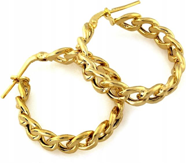 Stříbrné náušnice 925 kruhy pozlacené 27 mm moderní originální design řetízku