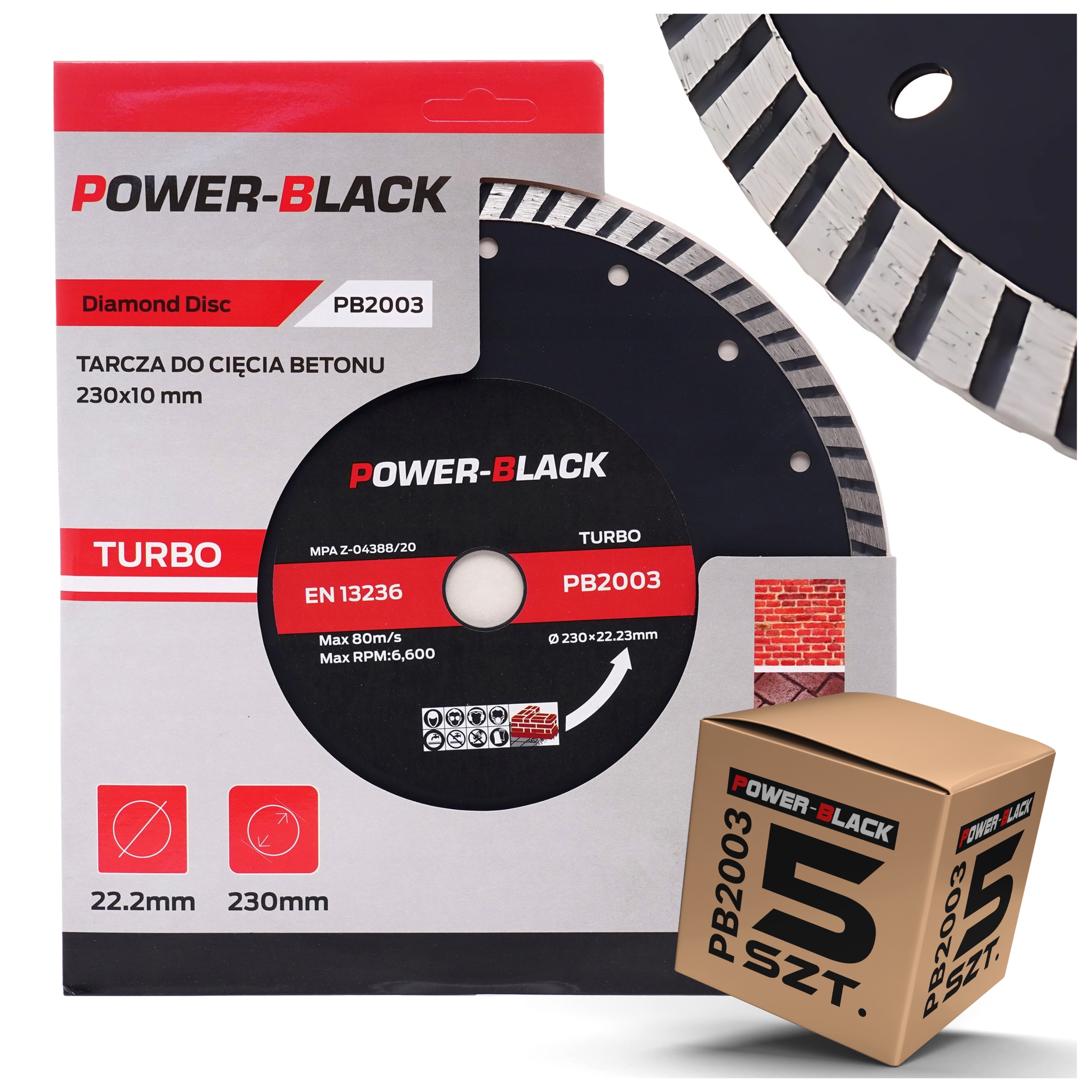 Zestaw 5 Szt Diamentowa Tarcza Do Cięcia Betonu Kostki Turbo 230 x 22,2 MM
