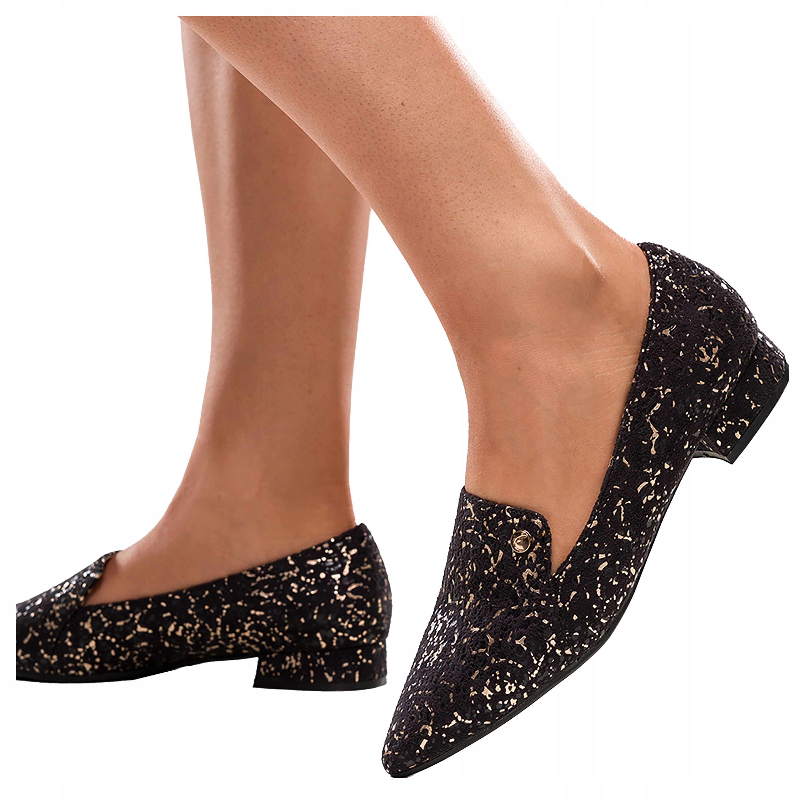 Černé Polobotky Lordsy Na Nízkém Podpatku Vzor Hadí Kožená Vložka vel. 40