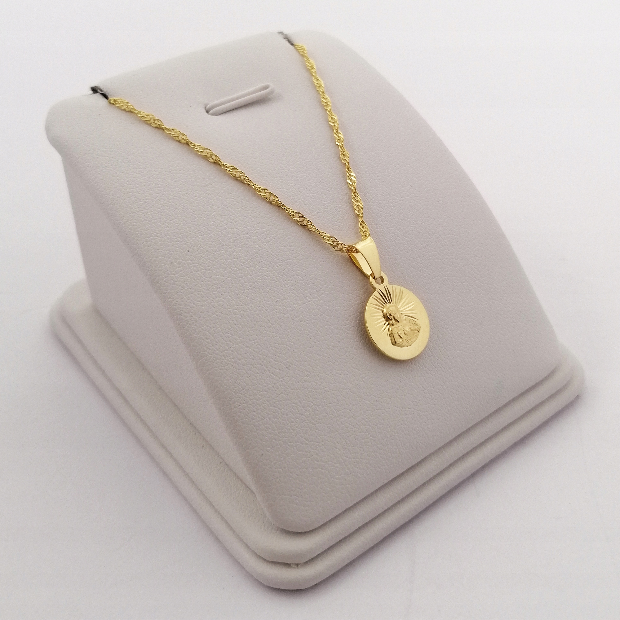 ZŁOTY ŁAŃCUSZEK SINGAPUR + ZAWIESZKA SZKAPLERZ 925/585 NA KOMUNIĘ + GRAWER Długość całkowita 42 cm