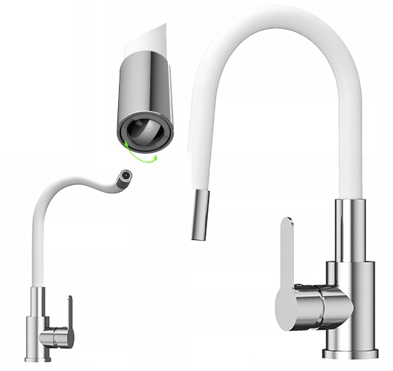 Kuchyňská baterie s flexibilním výtokem, bílá, Grado Plus, otočný perlátor
