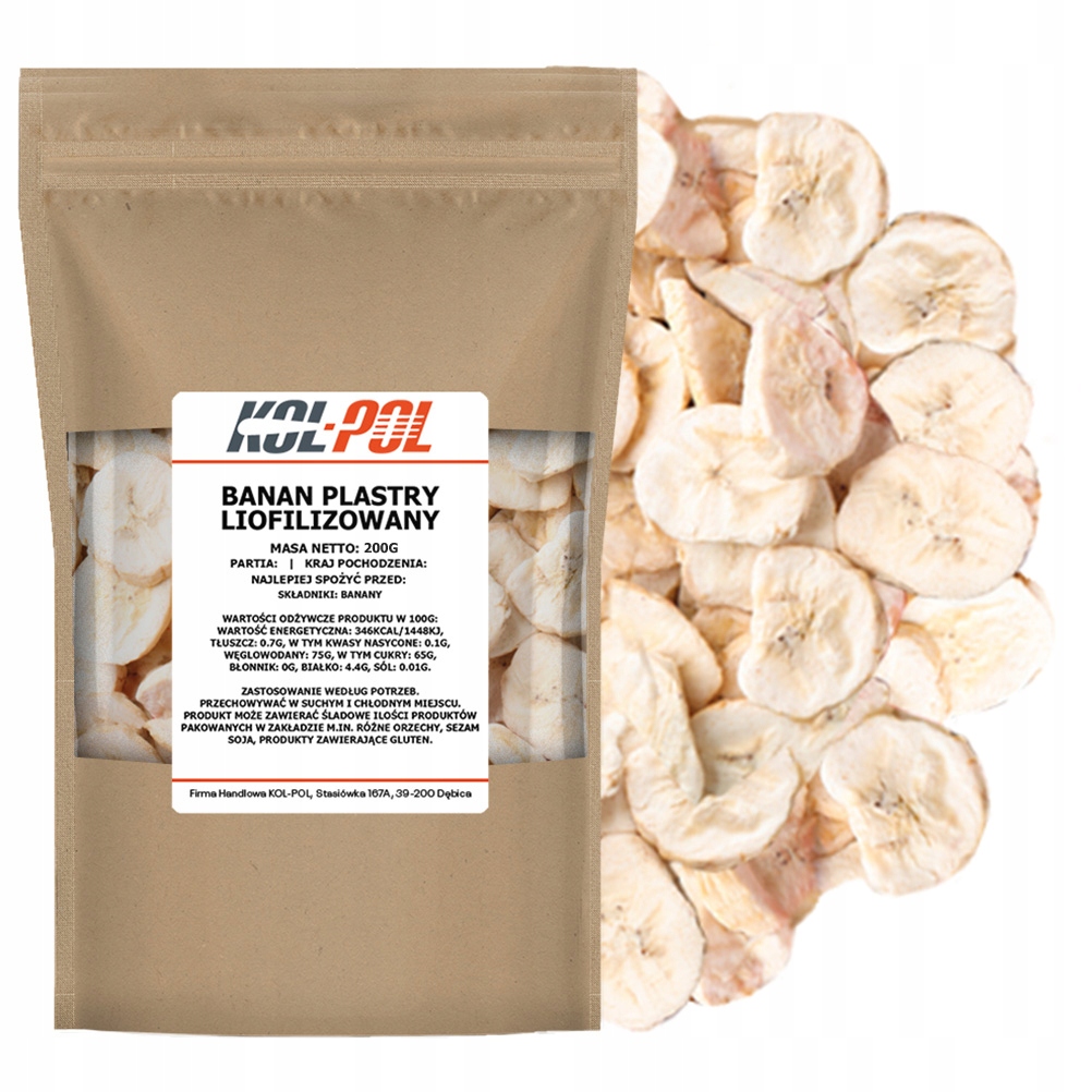 Levně Lyofilizované Banány 200 g lyofilizované plátky ovoce Banán kvalita Kol-Pol