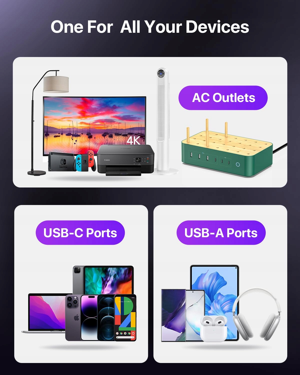 VISIONSYNC Stacja Ładowania USB-C 60W 6-Portowa Z Bambusa Zielona — miniatura 8