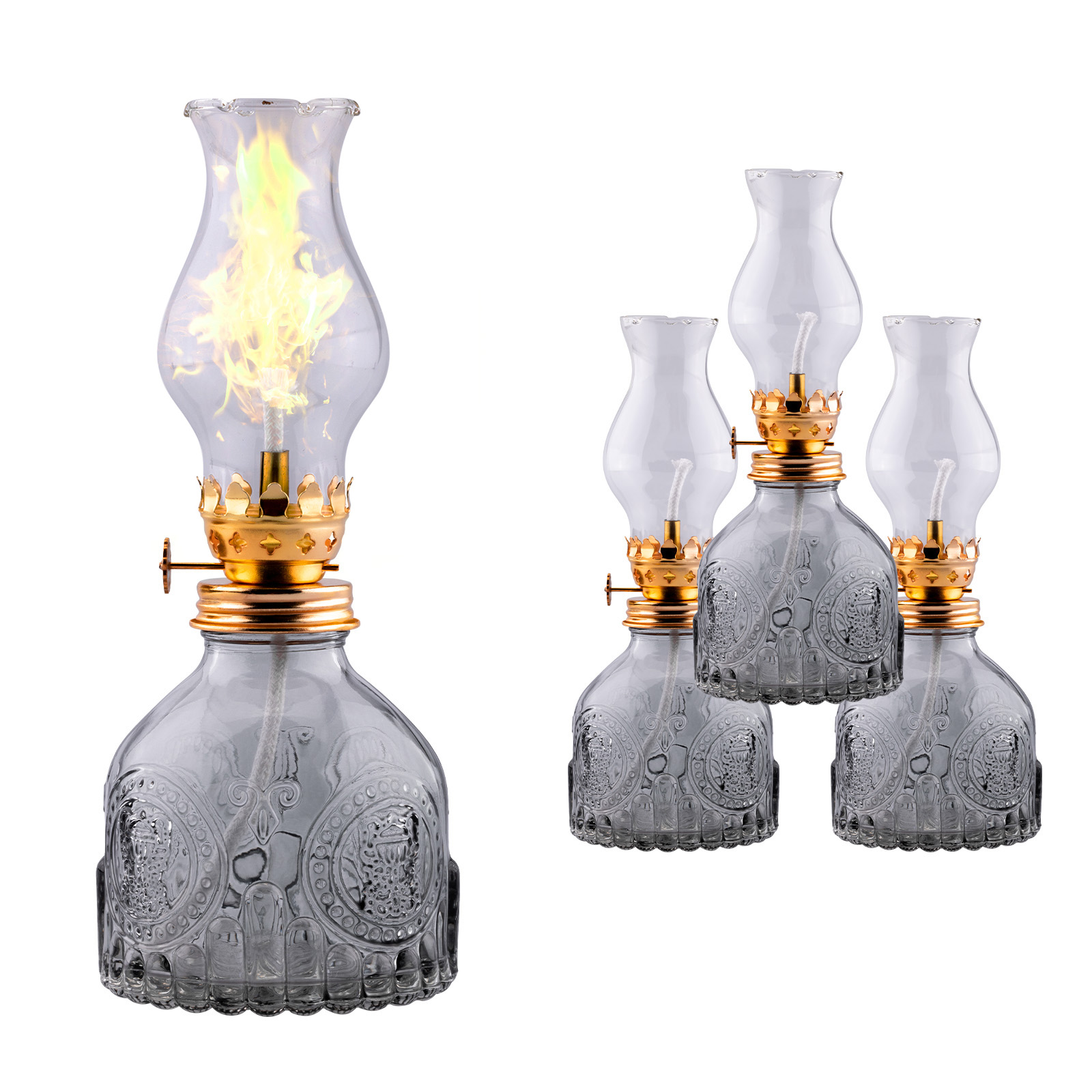 4x Zahradní petrolejová lampa Lampion Lucerna Kouřová Retro 17,5cm Knot