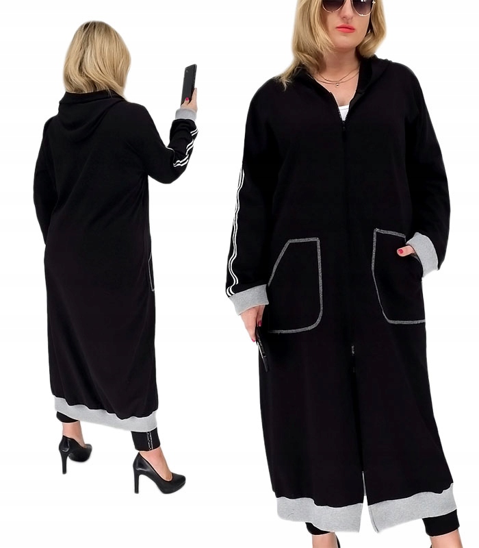 Dlouhá Maxi Dámská Přehozová Mikina Mikina Se Zapínáním Na Zip S Kapucí 48 50 52 Uni