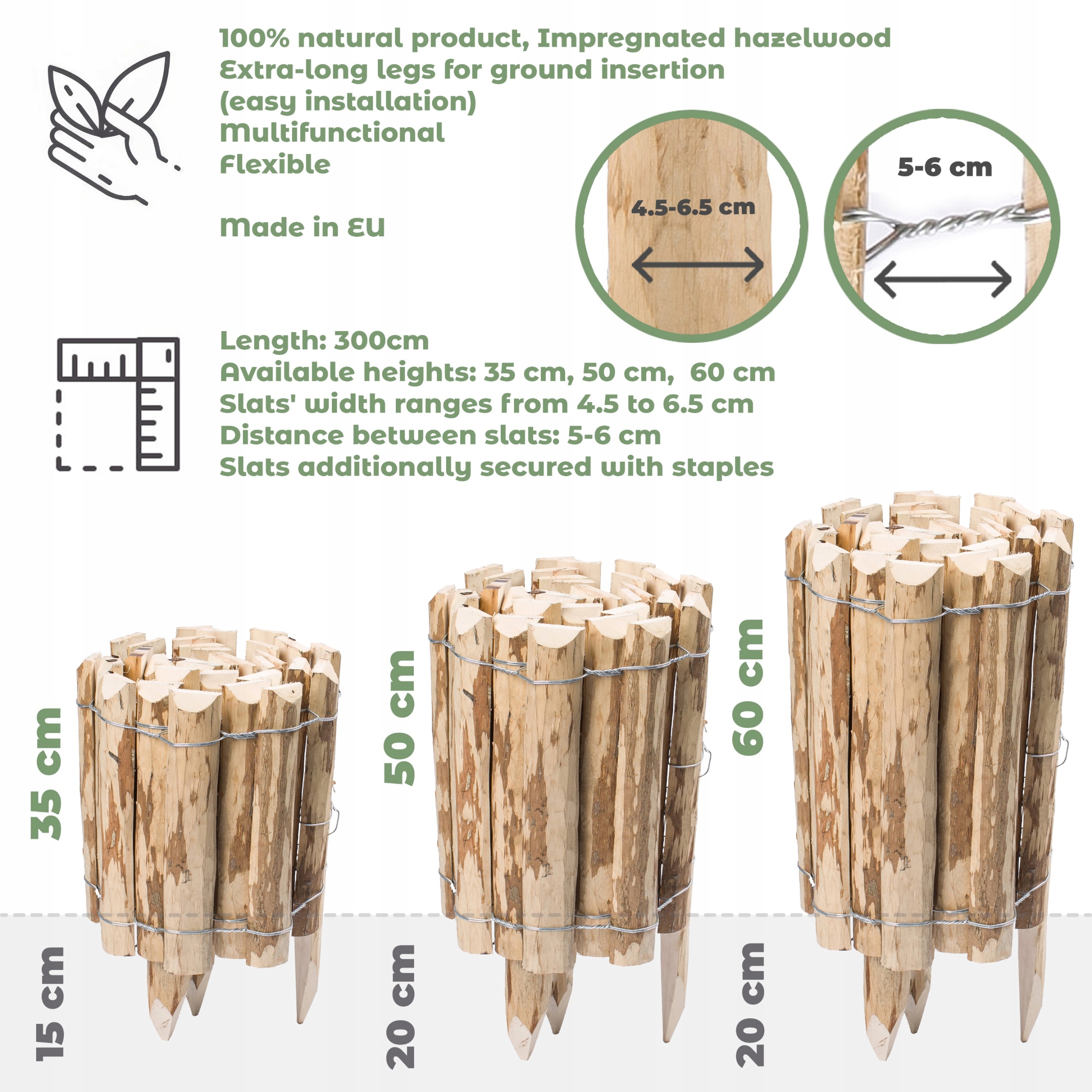 Palisáda Zapichovací Plot Zahradní Lem Lesní 60x300 cm Přírodní