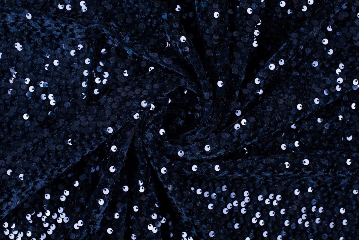 Látka Velur Flitry Premium Tmavě Modrá