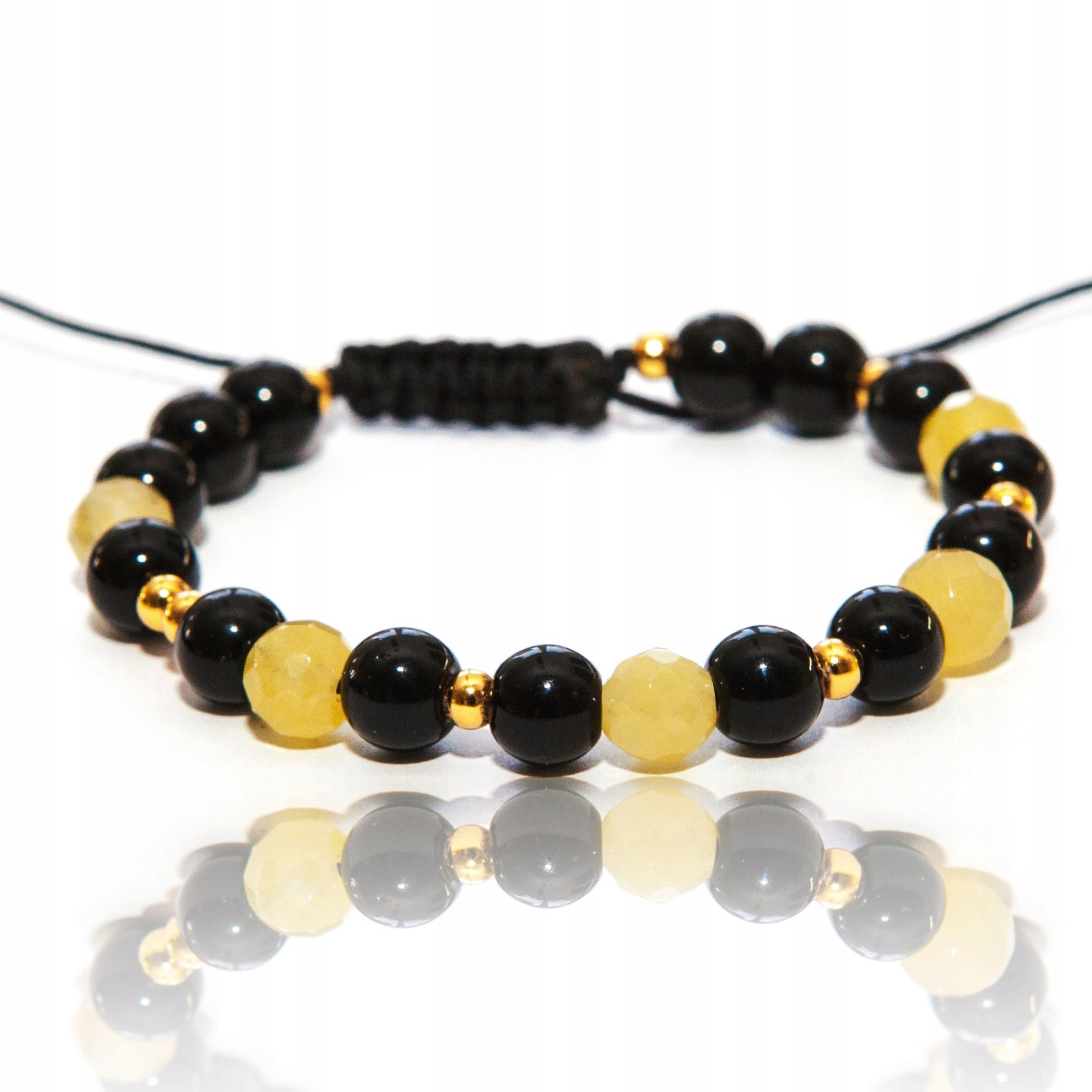 Náramek s přírodními kameny stříbro 925 onyx citron ručně vyrobený na provázku