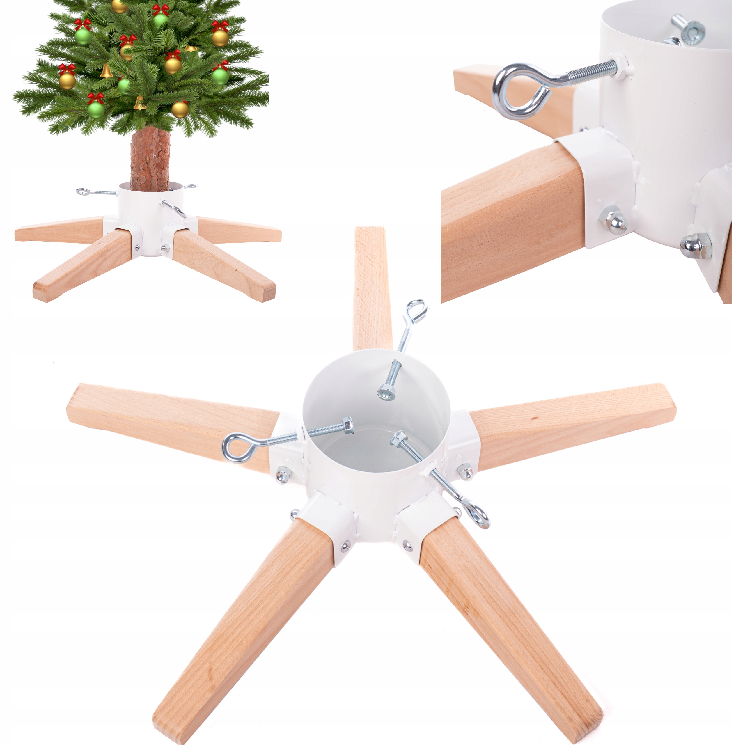 Kovový stojan na vánoční stromek dřevěná základna pod strom