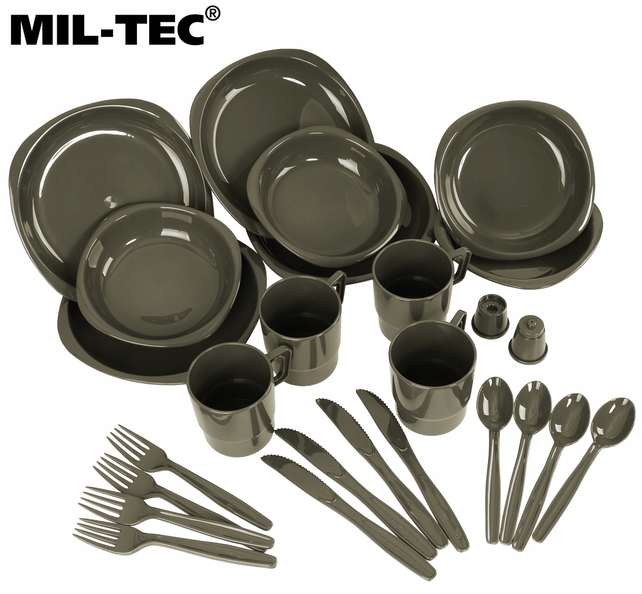 NACZYNIA TURYSTYCZNE ZESTAW DLA 4 OSÓB 26 CZĘŚCI MIL-TEC Camping Table OLIV EAN (GTIN) 4046872276149