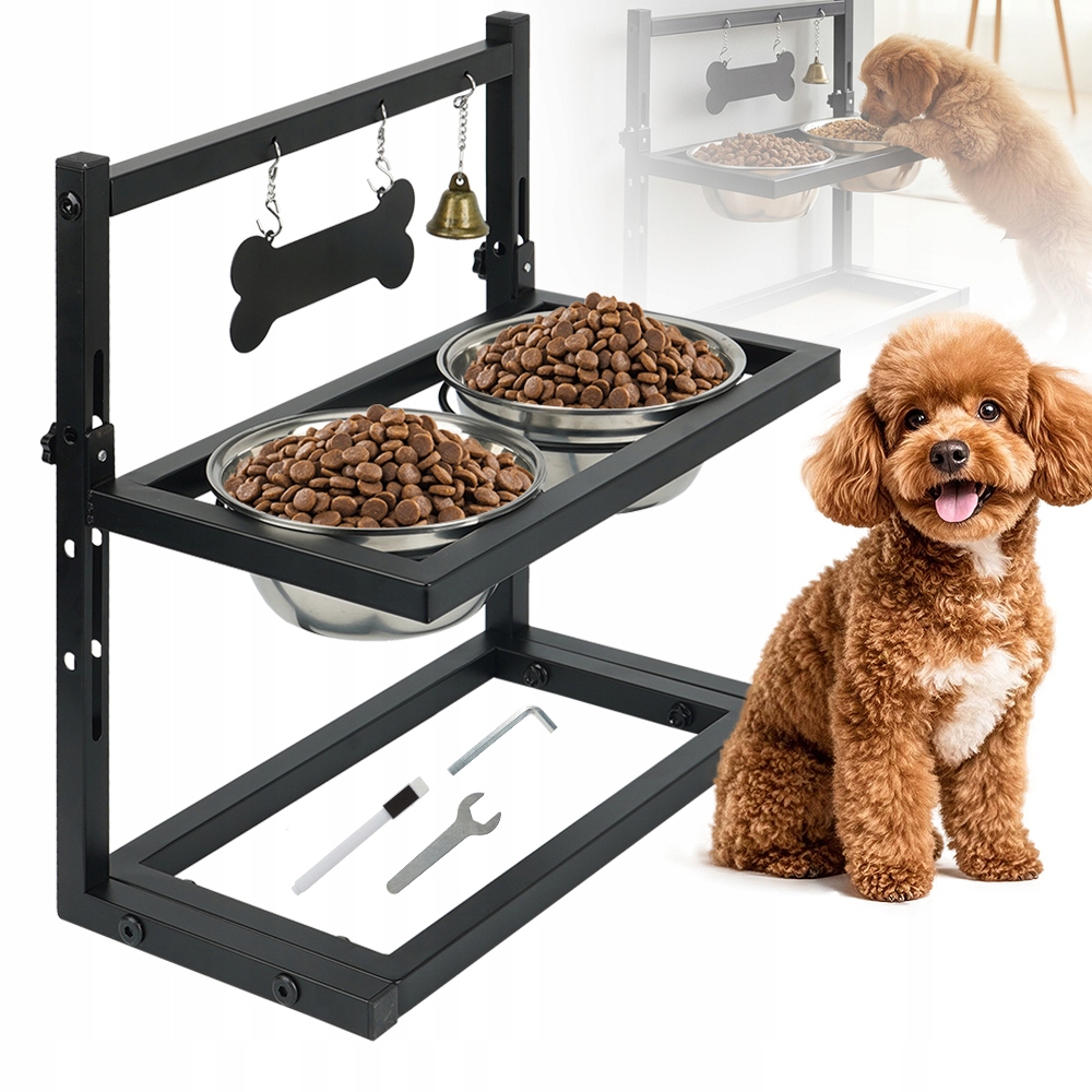 Levně Dvojitá Miska Pro Psa Na Stojanu, Nastavitelná, Velká, Zpomalovací, 2V1