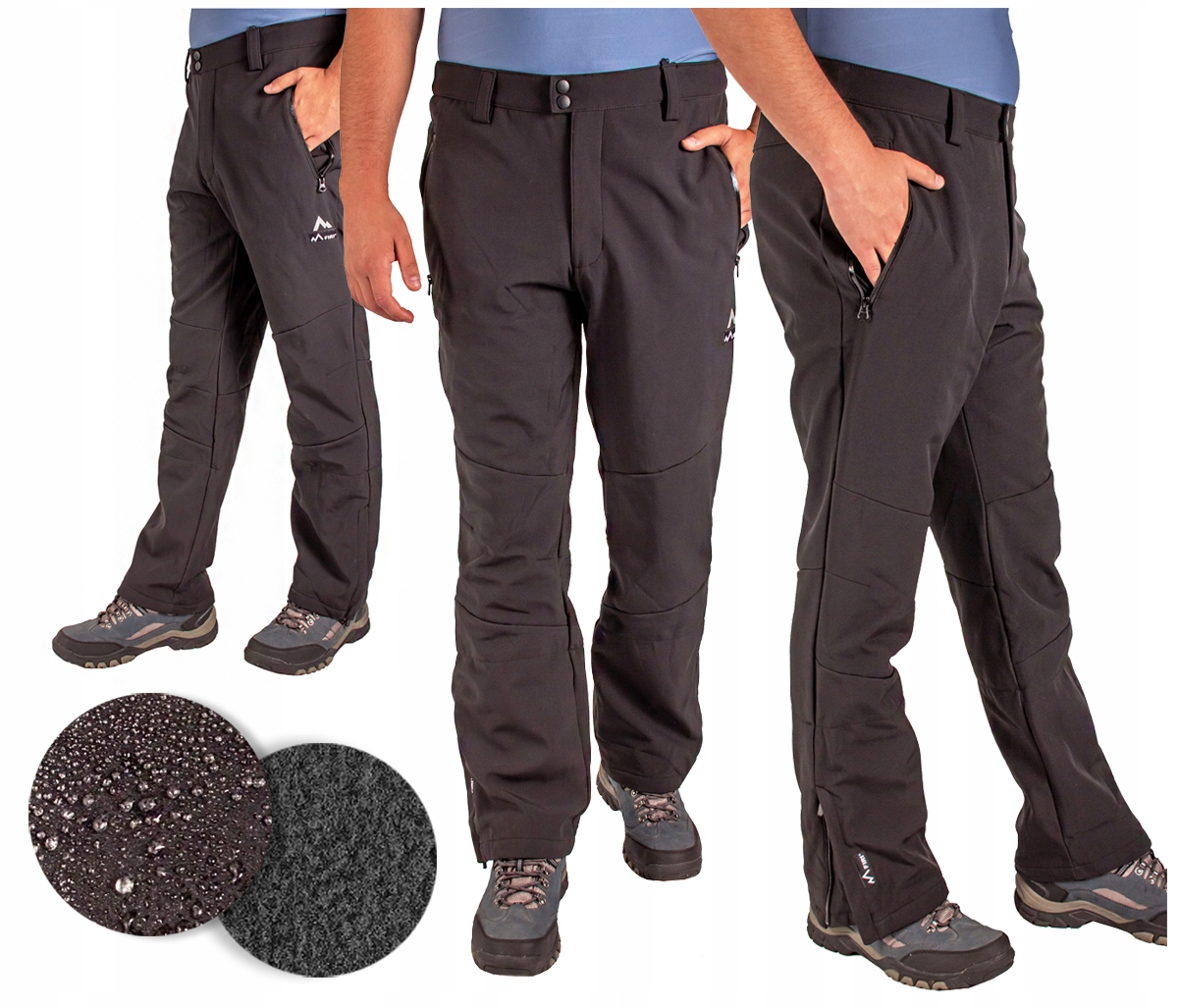 Spodnie Męskie Trekkingowe Softshell Czarne z Regulacją Wodoodporne Firi Xs