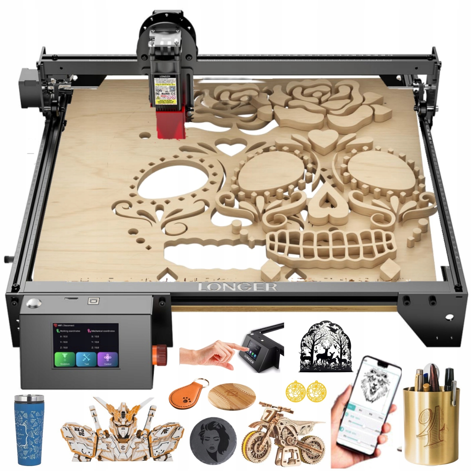 Laserová gravírka řezací plotr Longer RAY5 10W 400*400 mm dotykový displej