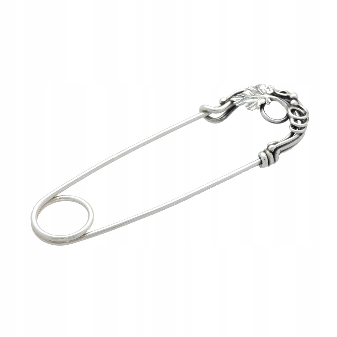 Brož agrafka s listem velká stříbrná