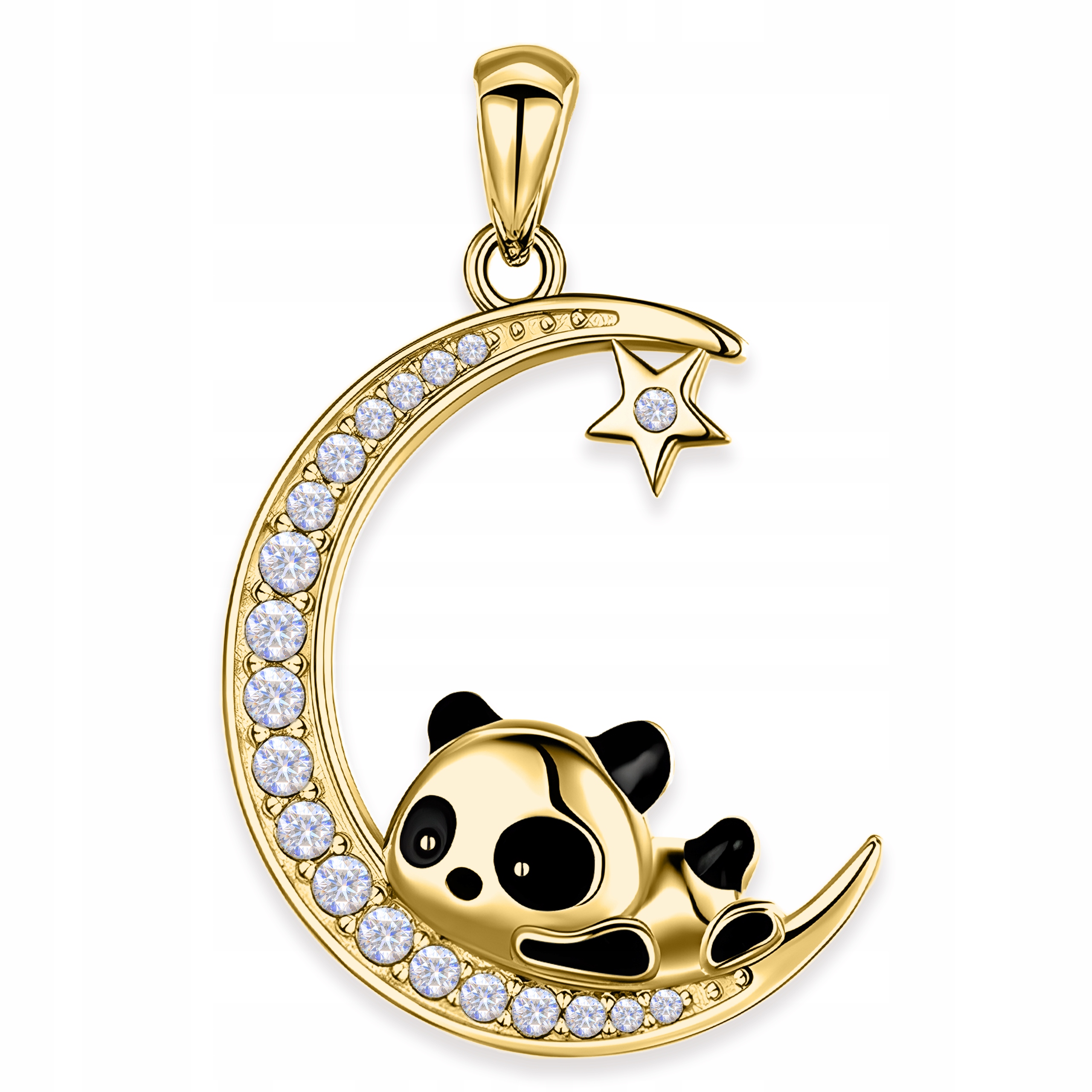 Zlatý přívěsek Panda na půlměsíci s hvězdou, Stříbro 925