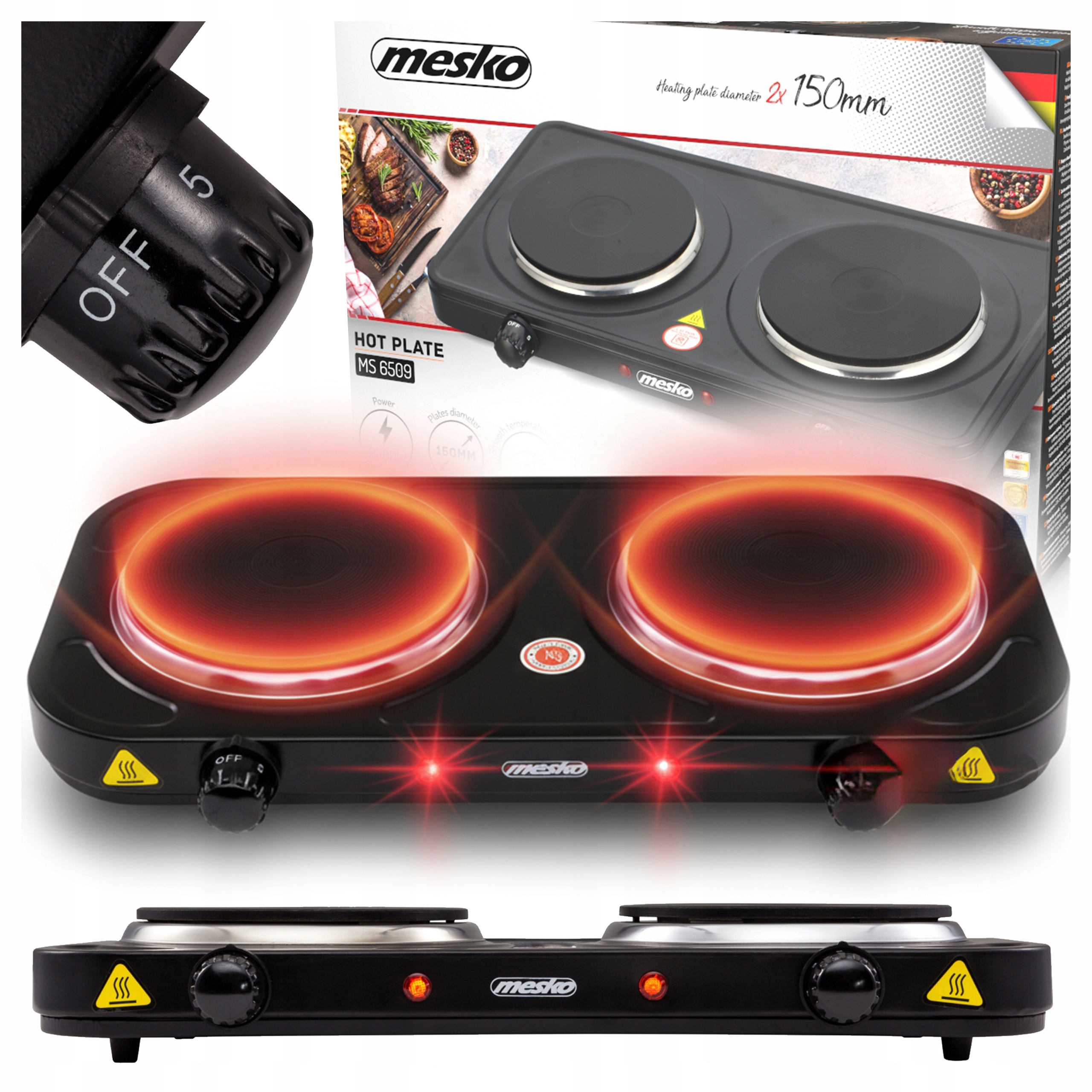 Kuchenka Elektryczna Dwupalnikowa Przenośna Turystyczna 2000W z Regulacją